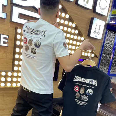 夏季男士短袖T恤个性帅气T恤印花刺绣圆领半袖潮牌网红修身潮_1