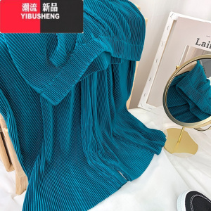 YIBUSHENG高腰显瘦冰凉丝百褶阔腿裤女宽松雪纺垂感拖地防晒蚊直筒休闲裤