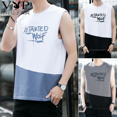 花花公子贵宾新款男士背心男纯棉修身运动内穿男式无袖打底跨栏夏季白色汗衫衣服