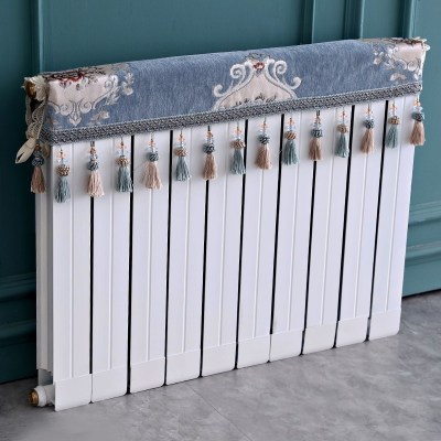 欧式暖气片罩装饰罩子布艺防尘套老式遮挡盖布遮挡帘保护套卫生 凌云蓝色 长度120cm*厚度10cm*高度(含穗)20cm