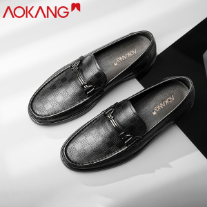 奥康男鞋豆豆鞋男新款牛皮透气休闲皮鞋英伦单鞋男士乐福鞋驾车鞋子