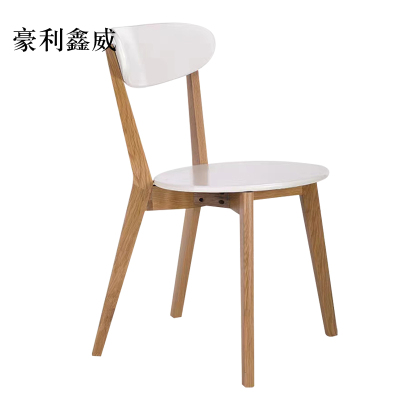 豪利鑫威餐椅简约现代休闲书桌椅餐桌凳子橡木靠背椅原木色骨架/白色圆形座面