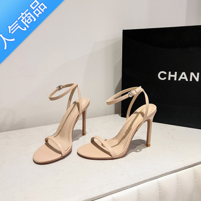 SUNTEK2023夏季新品一字扣带露趾高跟鞋女细跟性感显瘦百搭后绊带凉鞋女