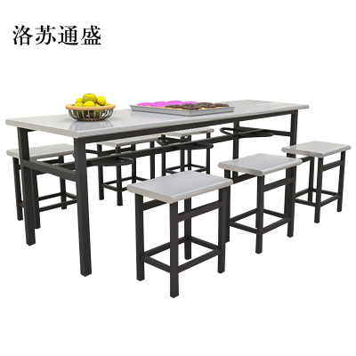 洛苏通盛不锈钢冷轧钢餐桌学生食堂公司职员户外桌椅组合1.6米餐桌+6把椅
