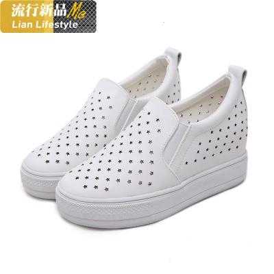 小白鞋女厚底内增高真皮镂空透气2020春新款坡跟百搭韩版休闲单鞋知义(ZHIYI)休闲鞋