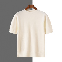 男士圆领针织短袖毛衣纯色毛衫套头内搭商务打底衫大码T恤春秋新