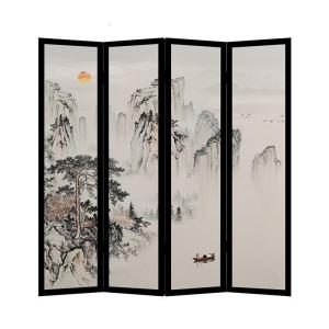 森美人中式复古山水屏风折叠客厅隔断墙卧室实木布艺移动风水小公寓折屏