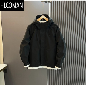HLCOMAN秋季2024新款工装夹克男士防风纯色连帽时尚个性休闲男外套
