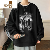 YANXU圆领卫衣男新款华夫格长袖t恤打底衫青少年宽松内搭上衣服