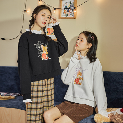 200元3件-[元件-秋冬新款圆领卫衣女假两件短款加绒上衣