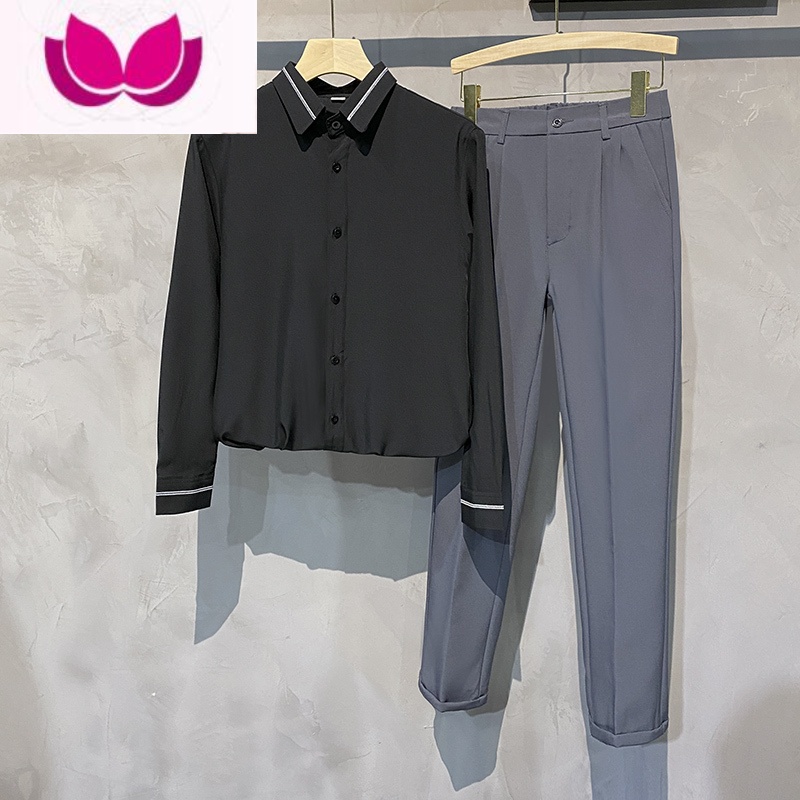 七斓黑色衬衫男长袖秋季韩版潮流痞帅气dk男士外套休闲男装上衣白衬衣