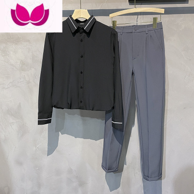 七斓黑色衬衫男长袖秋季韩版潮流痞帅气dk男士外套休闲男装上衣白衬衣