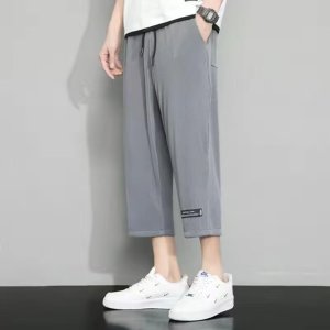冰丝八分裤垂感夏季新款男士薄款时尚潮流休闲运动休闲裤_1