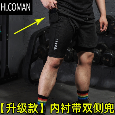 HLCOMAN胖子运动短裤男健身五分裤假加肥加大码速干跑步篮球游泳中裤