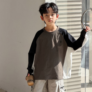 儿童长袖上衣春装2026新款男童打底衫内搭可外穿男孩大童春秋T恤
