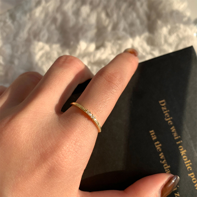 闪钻闭口戒指女纯银简约日韩精致关节戒食指戒送女朋友老婆情人节七夕生日礼物