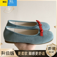 聚范法式蓝色浅口平底单鞋女2024新款夏季一脚蹬软底玛丽珍鞋