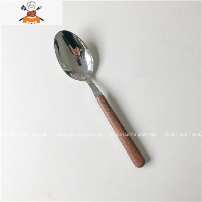 日韩ins仿木柄不锈钢刀叉餐具套装 甜品叉雪糕勺 意面叉 日式汤勺 敬平 主餐勺(不锈钢+仿木纹手柄)