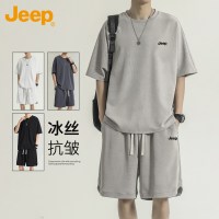 Jeep吉普休闲运动套装男士夏季薄款短袖t恤短裤痞帅穿搭一整套男