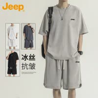 Jeep吉普休闲运动套装男士夏季薄款短袖t恤短裤痞帅穿搭一整套男