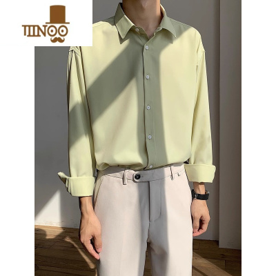 YANXU夏季薄款纯色衬衫男长袖休闲垂感痞风日系宽松速干冰丝防晒衣 浅绿色 2XL特价充量