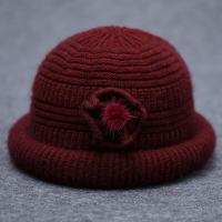 迪鲁奥(DILUAO)老人帽子女奶奶冬季中老年人加绒保暖老太太毛线帽秋冬天妈妈围巾 深紫色帽子+围巾 均码(有弹性)