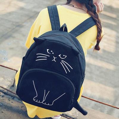 软妹可爱猫咪搞怪公仔双肩背包学生帆布少女动物动漫书包-定制黑猫黑猫