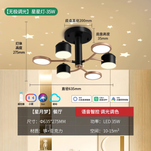 雷士照明星空灯现代简约吸顶灯奶油风客厅吊灯主灯中山灯具