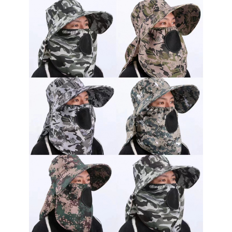 夏季迷彩太阳帽户外防晒采茶帽钓鱼帽男披肩帽透气遮阳帽女劳保帽