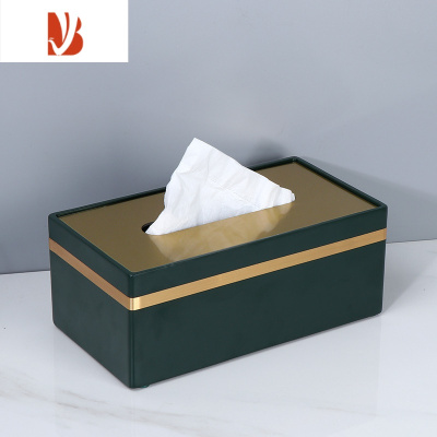 三维工匠纸巾盒客厅简约现代轻奢创意餐巾纸盒大理石纹抽纸盒酒店定制logo 绿色 金边纸盒金属盖绿
