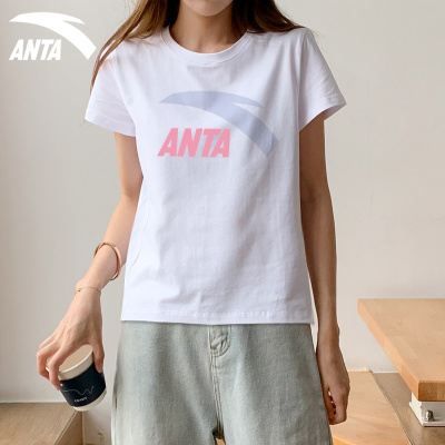安踏短袖女纯棉t恤新款旗舰圆领休闲上衣女宽松运动半袖_665
