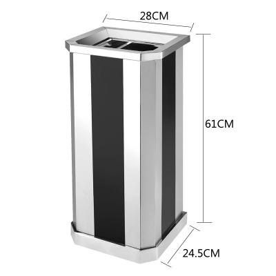 商用大号不锈钢分类垃圾桶带烟灰缸 黑条不锈钢上开口