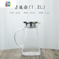 日式锤纹冷水壶玻璃大容量家用果汁装水凉白开水壶凉水壶杯具套装 FENGHOU 银梅玻纹把手水杯6个装