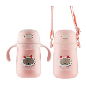 杯具熊儿童保温杯316不锈钢内胆带吸管宝宝学饮杯男女学生户外便携喝水杯手柄背带一杯两用 400ml