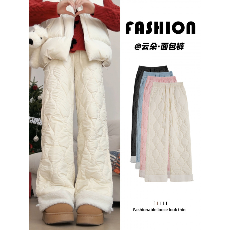 加厚棉裤女外穿冬加绒东北寒保暖直筒摇粒绒羊毛防风阔腿裤子