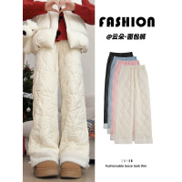 加厚棉裤女外穿冬加绒东北寒保暖直筒摇粒绒羊毛防风阔腿裤子