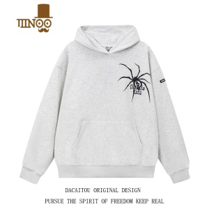 YANXU126KID 美式复古蜘蛛字母印花连帽卫衣男休闲百搭秋季情侣上衣ins