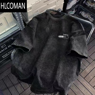 HLCOMAN美式复古2024夏季水洗男士短袖t恤宽松上衣做旧半袖体恤