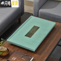 三维工匠中式简约家用办公长方形茶盘科技石小型茶台排水托盘茶海仿乌金石 浅绿-铜曦50×30茶具