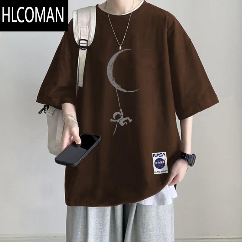 HLCOMAN青少年t恤男夏季短袖宽松大码百搭ins潮流半袖体恤衫