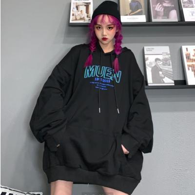 广赫原宿风bf秋季大码200斤连帽卫衣女学生胖mm宽松加肥300斤薄外套潮卫衣
