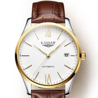 卡梭(KASSAW)手表男超薄自动机械表男商务休闲皮带正品日历男表防水腕表K864G