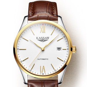 卡梭(KASSAW)手表男超薄自动机械表男商务休闲皮带正品日历男表防水腕表K864G