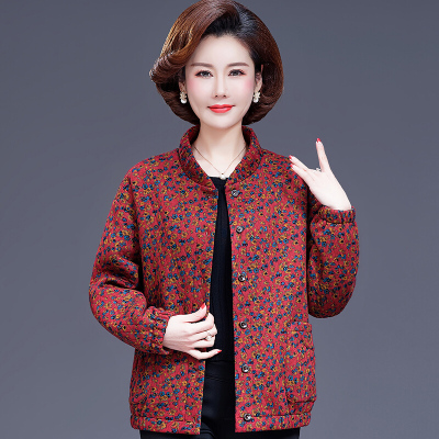 00中老年女绵绸外套妈妈碎花上衣夹克衫老人衣服奶奶春装老太太品牌