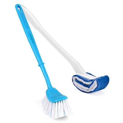 马桶刷双刷头洗厕所刷卫生间内沿沟槽洁厕刷套装长柄清洁刷子 A款（蓝绿随机）