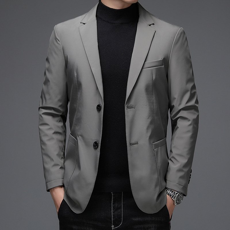 男士羽绒西装秋冬新款中青年休闲羽绒西服灰鸭绒男式保暖西服外套