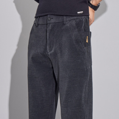秋冬新款百搭男士商务简约阔腿弹力高端休闲裤垂感直筒裤纯色潮流