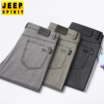 JEEP SPIRIT夏季品牌男休闲裤灰色透气直筒宽松天丝长裤子