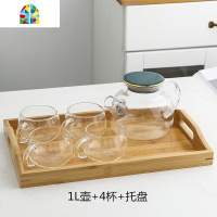 北欧风玻璃冷水壶套装家用凉开水壶可高温水具套装泡茶壶水果茶壶 FENGHOU 1L壶+6杯+托盘凉水壶