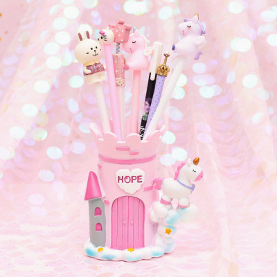 笔筒少女心ins创意收纳盒时尚文具网红可爱儿童学生桌面笔桶摆件三维工匠2021-4粉色独角兽